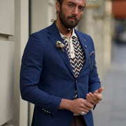 Pierre Navy Blue Slim Fit Notch Lapel Linen Blazer