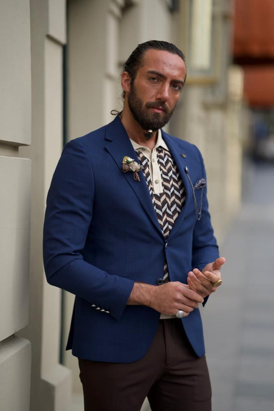 Navy Blue Linen Blazer