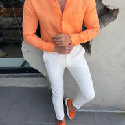 GentWith Pierre Orange Slim Fit Cotton Shirt