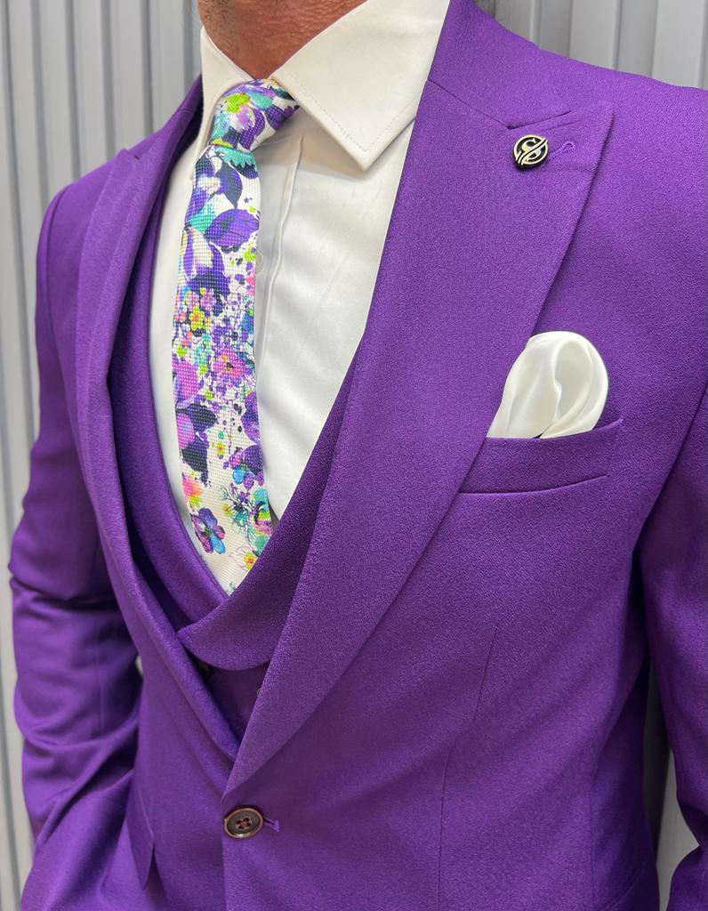 GentWith Pierre Purple Slim Fit Peak Lapel Suit