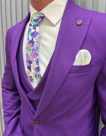 GentWith Pierre Purple Slim Fit Peak Lapel Suit