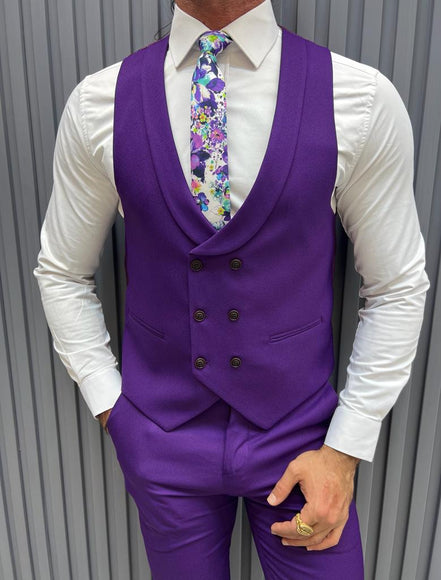 GentWith Pierre Purple Slim Fit Peak Lapel Suit