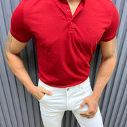 GentWith Pierre Red Slim Fit Knitwear Polo T-Shirt