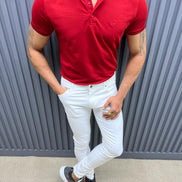 GentWith Pierre Red Slim Fit Knitwear Polo T-Shirt