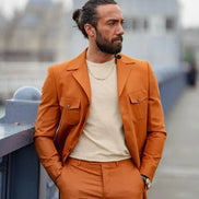 GentWith Pierre Rust Brown Slim Fit Single Breasted Five Button Suit