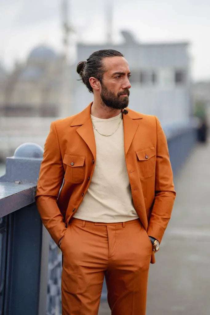 GentWith Pierre Rust Brown Slim Fit Single Breasted Five Button Suit