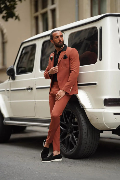 Pierre Rust Slim Fit Brown Wool Suit