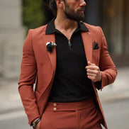 Pierre Rust Slim Fit Brown Wool Suit