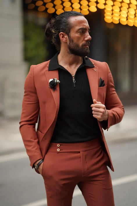 Rust Brown Slim Fit Groom Wedding Suit for men by Gent With 36 Rust Brown Slim Fit Groom Wedding Suit for men by Gent With 36