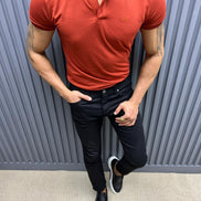 Pierre Rust Slim Fit Knitwear Polo T-Shirt
