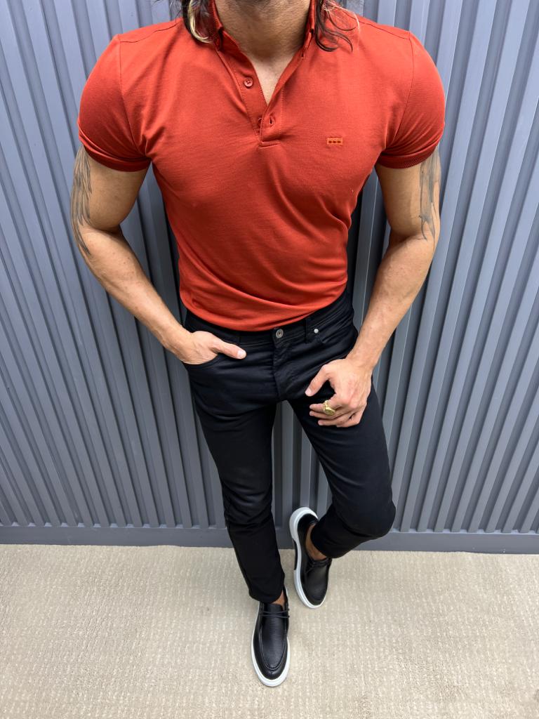 Pierre Rust Slim Fit Knitwear Polo T-Shirt