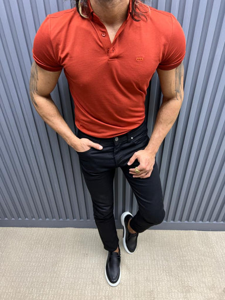 Pierre Rust Slim Fit Knitwear Polo T-Shirt