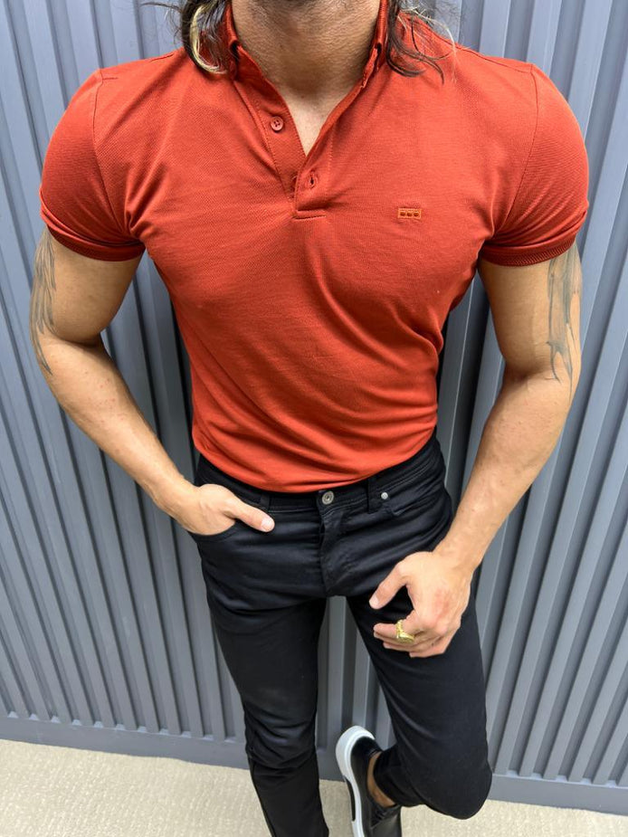 Pierre Rust Slim Fit Knitwear Polo T-Shirt