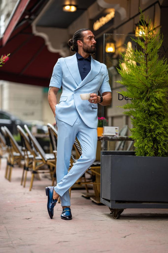 Sky Blue Short Sleeve Suit