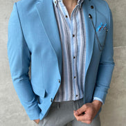 Pierre Sky Blue Slim Fit Notch Lapel Linen Blazer