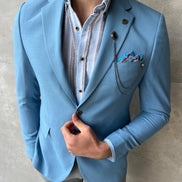 Pierre Sky Blue Slim Fit Notch Lapel Linen Blazer