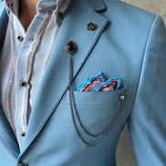 Pierre Sky Blue Slim Fit Notch Lapel Linen Blazer
