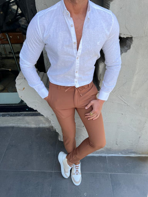 GentWith Pierre White Slim Fit Long Sleeve Cotton Shirt