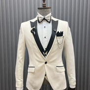 Pierre Slim Fit Peak Lapel Off White Tuxedo