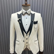 Pierre Slim Fit Peak Lapel Off White Tuxedo