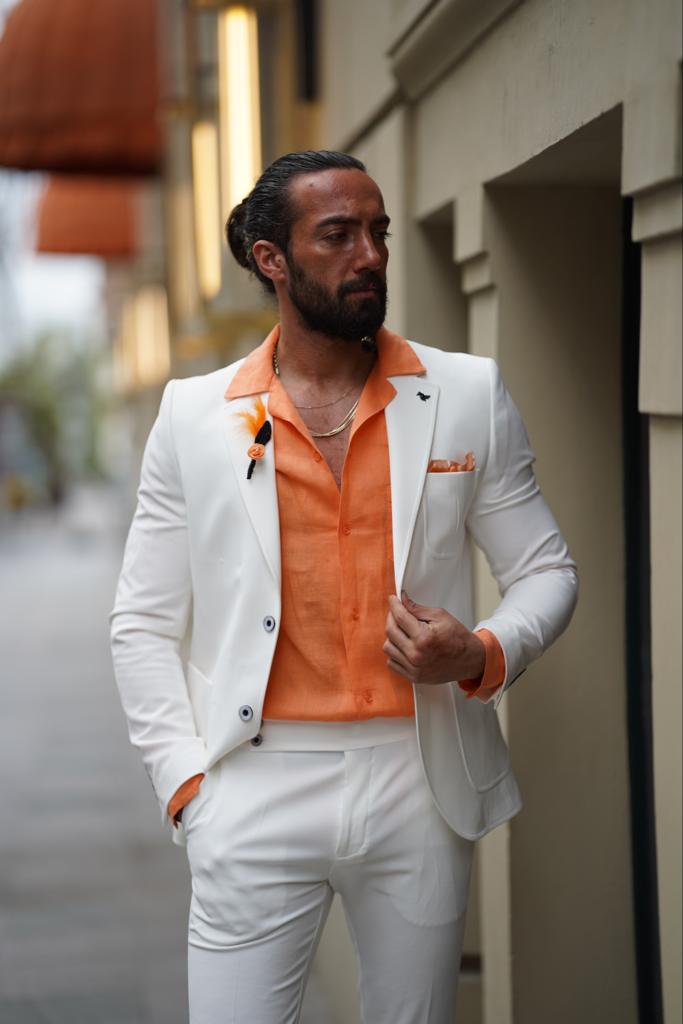 Pierre Slim Fit White Wool Suit