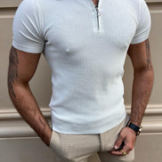 GentWith Pierre White Slim Fit Zipper Polo T-Shirt
