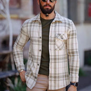 Rapid Beige Green Slim Fit Long Sleeve Plaid Shirt