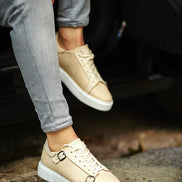 Rapid Mid Top Monk Strap Beige Sneakers