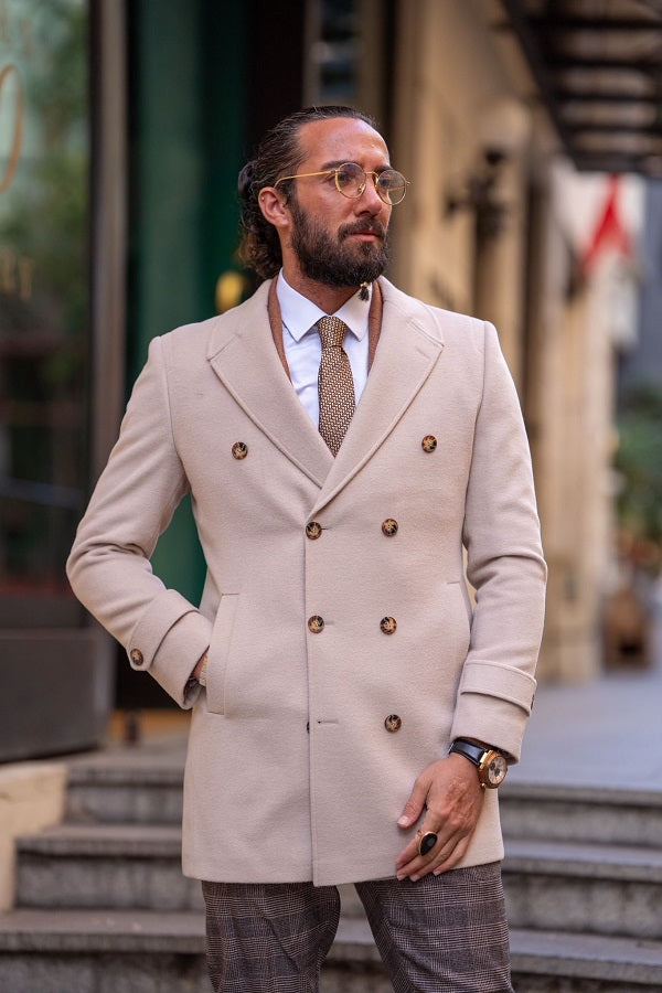 Rapid Slim Fit Beige Long Coat
