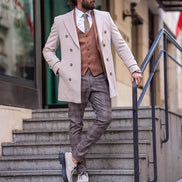 Rapid Slim Fit Beige Long Coat