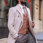 Rapid Slim Fit Beige Long Coat