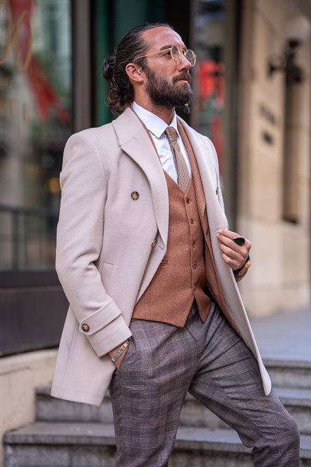 Rapid Slim Fit Beige Long Coat
