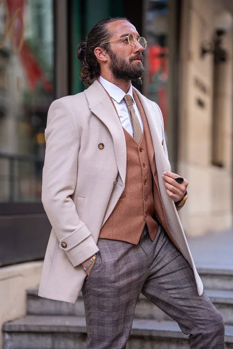 Rapid Slim Fit Beige Long Coat