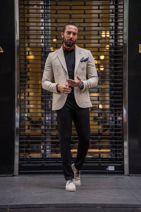 Rapid Slim Fit Notch Lapel Beige Blazer