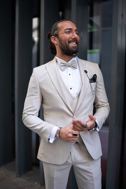 Rapid Slim Fit Peak Lapel Beige Tuxedo