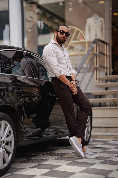 Rapid Beige Slim Fit Textured Cotton Shirt