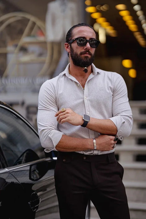 Rapid Beige Slim Fit Textured Cotton Shirt