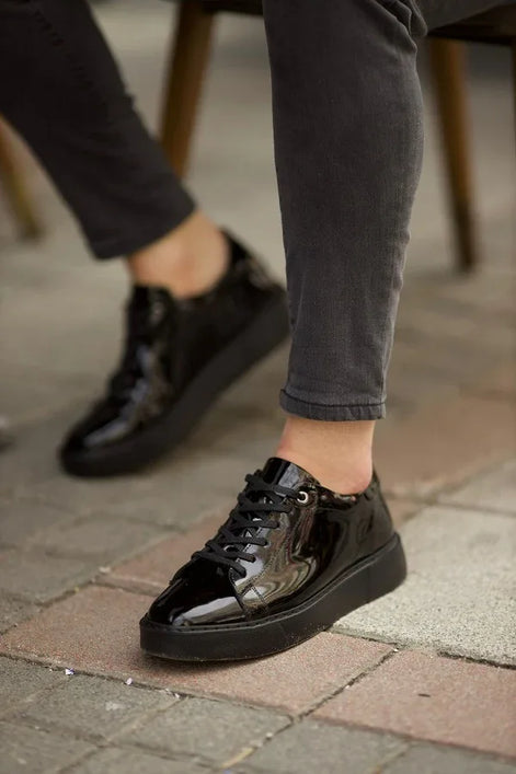 Rapid Black Patent Leather High Top Sneakers