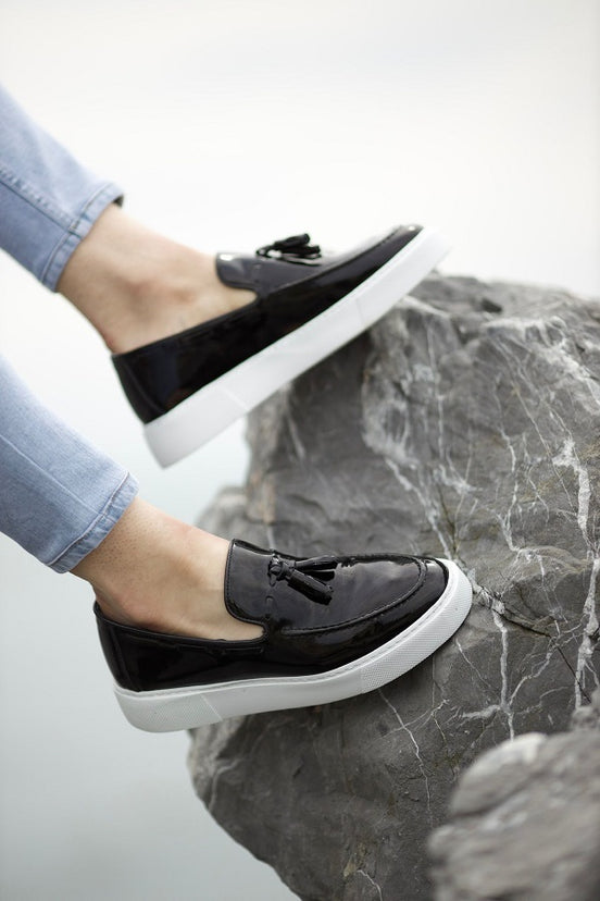 Black Patent Tassel Loafers