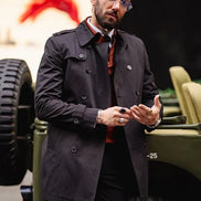 Rapid Black Slim Fit Double Breasted Long Coat