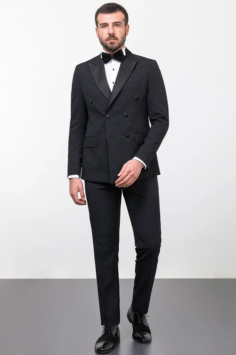 Rapid Black Slim Fit Double Breasted Tuxedo