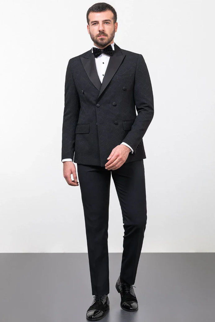 Rapid Black Slim Fit Double Breasted Tuxedo