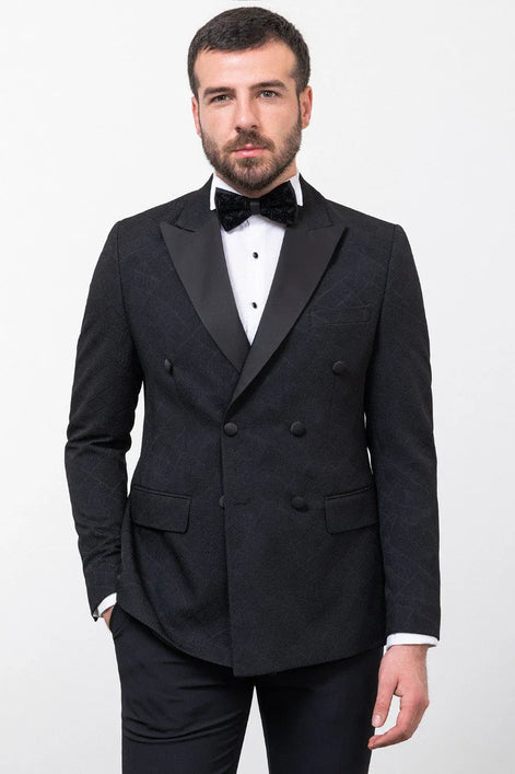 Rapid Black Slim Fit Double Breasted Tuxedo