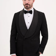 Rapid Black Slim Fit Double Breasted Striped Tuxedo