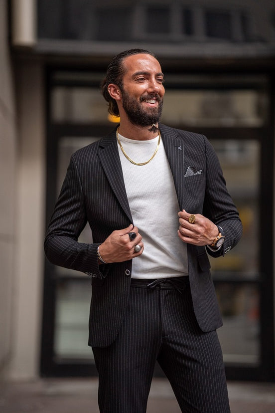 Black Pinstripe Suit