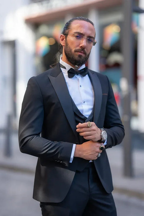 Rapid Slim Fit Peak Lapel Black Tie Tuxedo