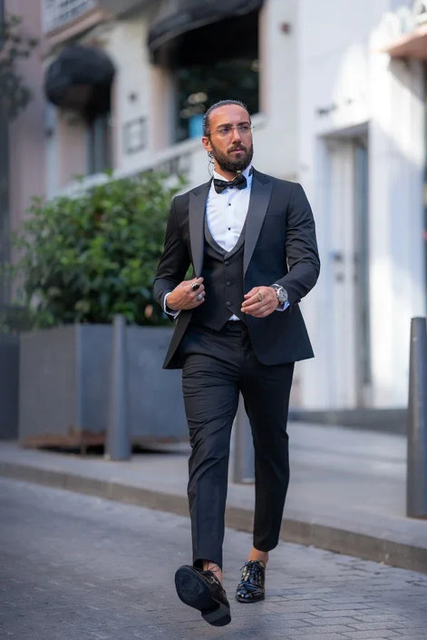 Rapid Slim Fit Peak Lapel Black Tie Tuxedo