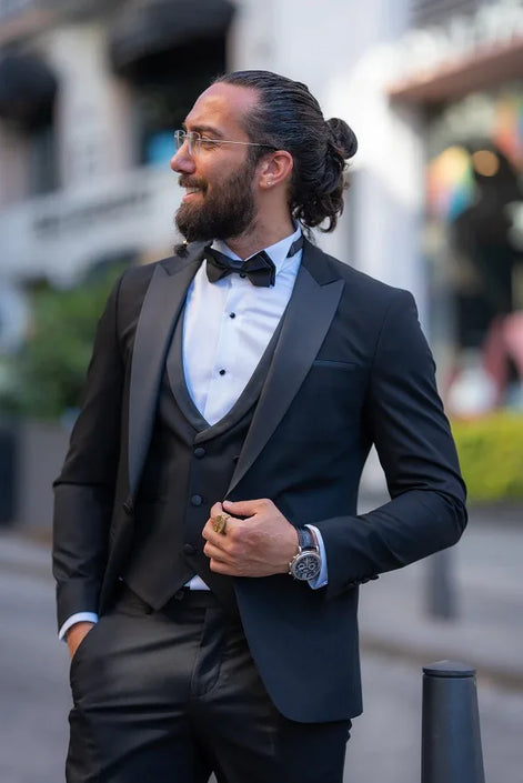 Rapid Slim Fit Peak Lapel Black Tie Tuxedo