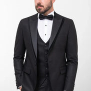 Rapid Black Slim Fit Peak Velvet Lapel Tuxedo
