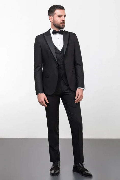 Rapid Black Slim Fit Peak Velvet Lapel Tuxedo